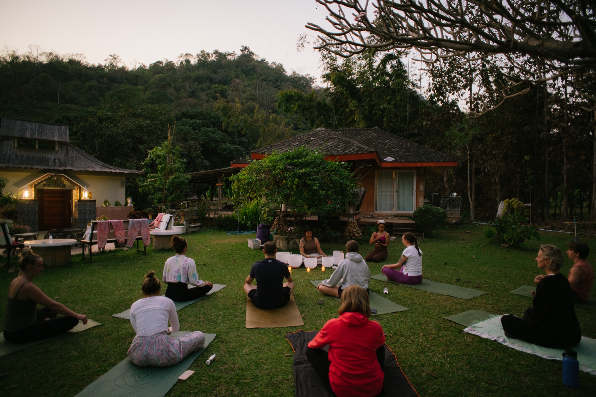 Sunset meditation circle in the mountains